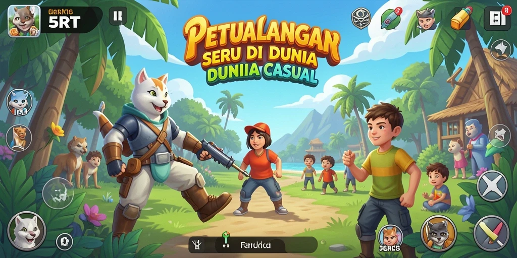 Tampilan menarik dari gameplay casual 5RT dengan karakter penuh warna.