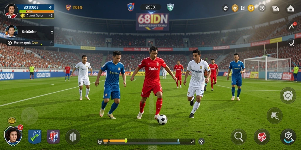 Screenshot menunjukkan aksi seru pertandingan sepak bola.