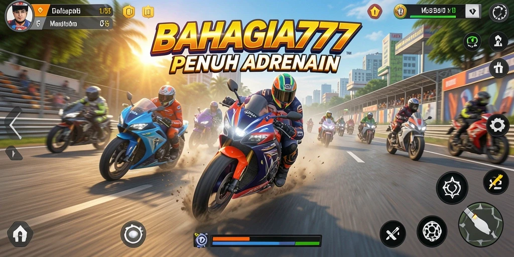 Tampilan gameplay BAHAGIA777 yang memukau dan penuh aksi balapan motor.