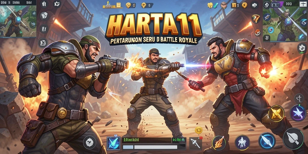 Gameplay HARTA11 yang seru dalam arena Battle Royale.