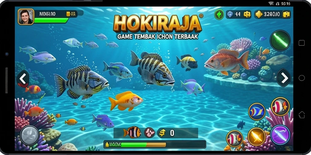 Screenshot HOKIRAJA menampilkan aksesi seru dalam menangkap ikan.