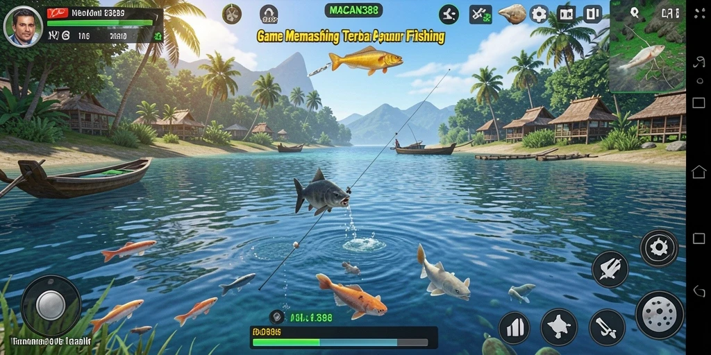 Tampilan gameplay mendebarkan dalam MACAN388 saat menangkap ikan.