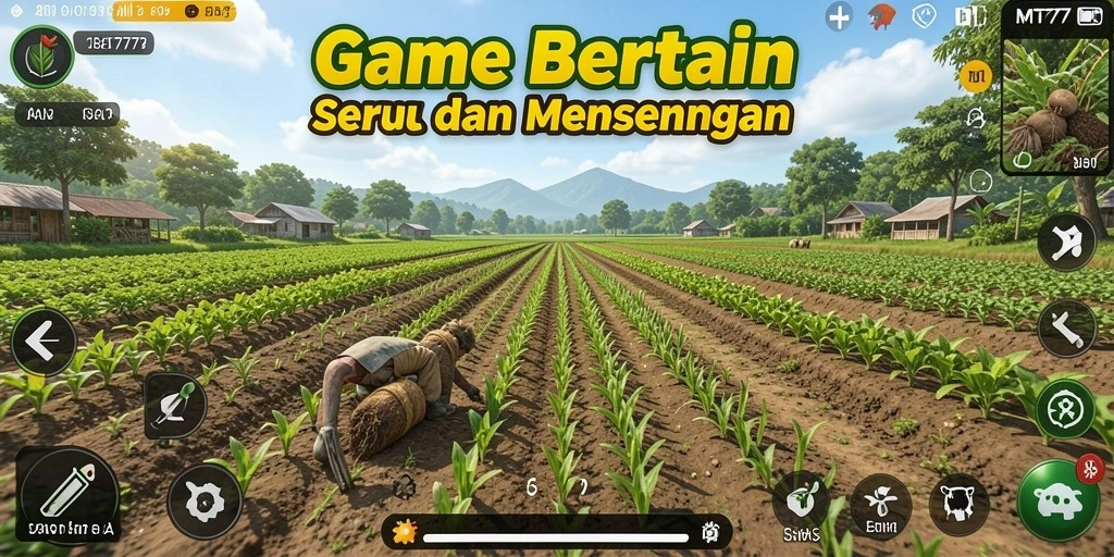 Tampilan gameplay MT777 yang menampilkan aktivitas bertani yang seru.