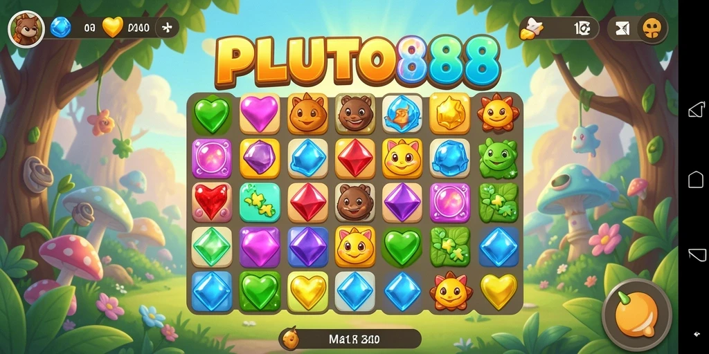 Tangkapan layar menunjukkan keseruan gameplay Match-3 di PLUTO88.