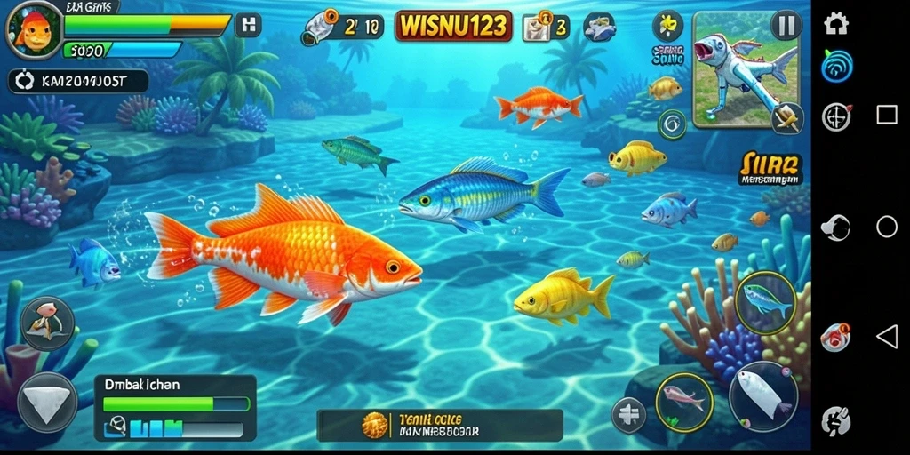 Tampilan gameplay WISNU123 yang seru dan menantang dalam menembak ikan.
